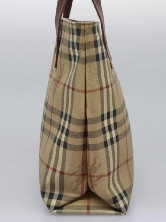 BURBERRY Nova Check Hand Bag PVC Beige Brown gold Auth BD438 - Picture 4 of 15